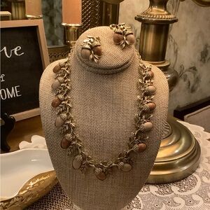 Vintage 1950s Elegant Gold and Brown Acorn Necklace and Earring Set